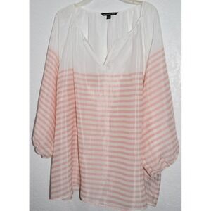 3X Shirt Top Semi Sheer 3/4 Sleeve Blouse Pink Coral White Stripe Zac & Rachel
